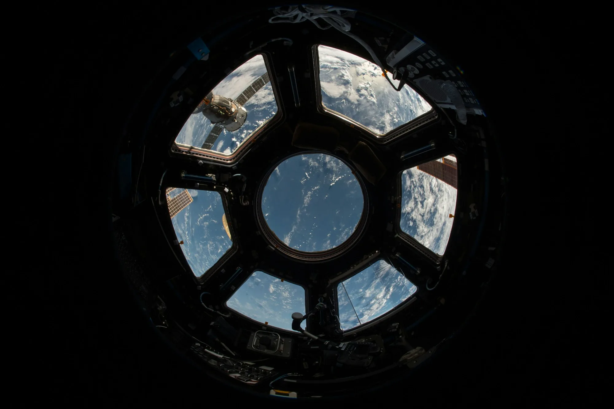 Earth seen through the cupola of the International Space Station